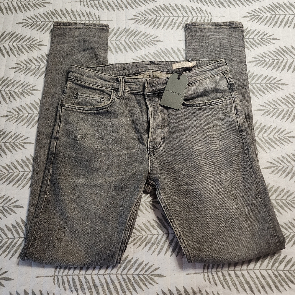 Allsaints Men's Cigarette Skinny Fit Jeans Grey - MISSING BUTTON - Picture 9 of 11